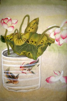 Fish & Lotus - pintura china