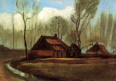 Bauernhäuser unter Bäumen 1883