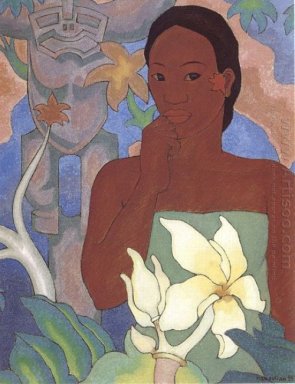 Polynesische Frau und Tiki