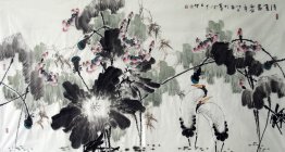 Crane & Lotus - peinture chinoise