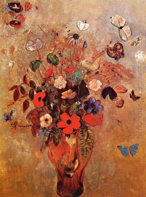 Vase mit Blumen und Schmetterlingen