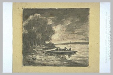 Boat Near A Shore Lined With Trees