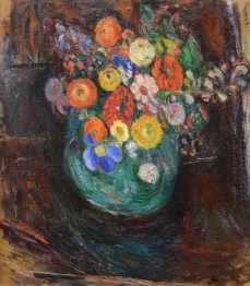 Still Life dengan Green Vase and Flowers