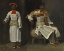 Twee weergaven van een Indiase Uit Calcutta zittende en staande