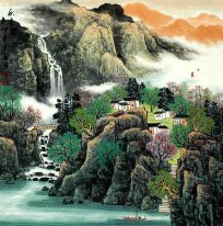 Sebuah Desa Di Mountain - Lukisan Cina