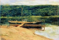 Grå dag skogen över floden 1888