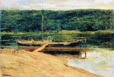 Bosque día gris sobre el río de 1888