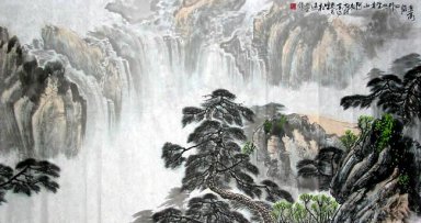 Moutain e cachoeira - Pubu - Pintura Chinesa