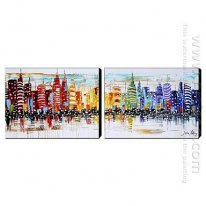 Hand Painted Oil Painting Architecture Wide - Set of 2