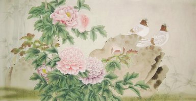 Pivoine & Birds - Peinture chinoise