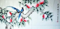 Magpies - pêche - peinture chinoise