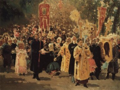 Procesión religiosa en un bosque de roble Aspecto del icono 187