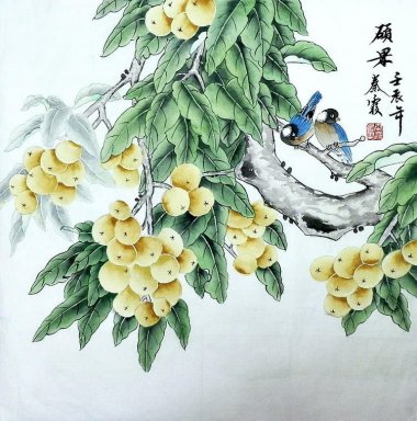 Buah & Bird - Lukisan Cina