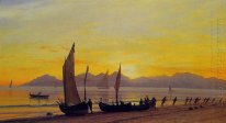 båtar iland vid solnedgången