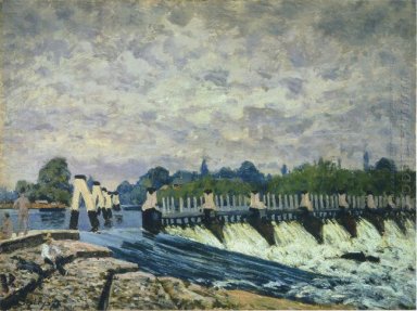 Molesey плотины в Хэмптон-Корте утром 1874