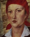 Flicka i röd Scarf Worker 1925