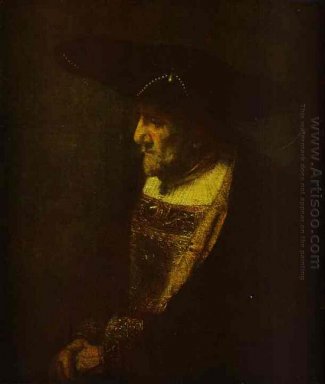 Porträt eines Mannes im Hut verziert mit Perlen