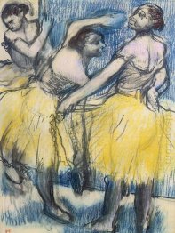 three dancers in yellow skirts