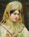 Porträt des Mädchens in einem russischen Kleid 1