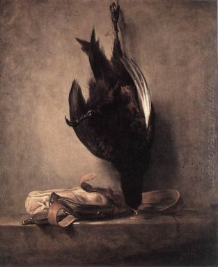 Nature morte avec faisan mort et sac de chasse