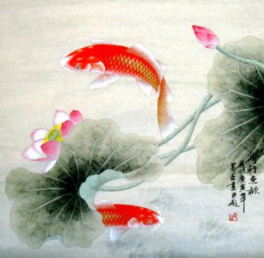 Fish & Lotus - Pittura cinese