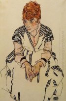 konstnären s svägerska i en randig klänning 1917