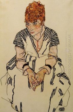 La sorella dell\'artista s in legge in un abito a righe 1917