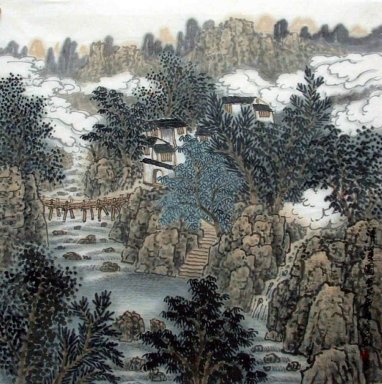 Ein Dorf in den Bergen - Chinesische Malerei