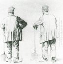 Dois Sketches de um homem apoiado em sua Spade 1867