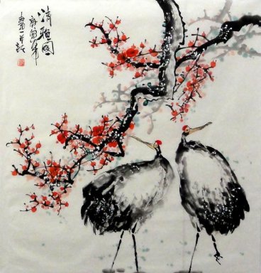 Crane - Plum - pintura china