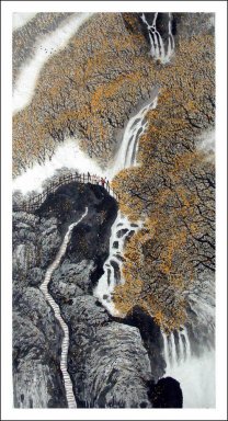 Горы и водопад - китайской живописи