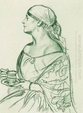 Portrait De L I Shetalova femme avec une tasse 1920