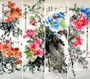 Pioen(Vier Schermen) - Chinese Schilderkunst