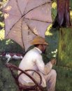 Der Maler Unter seinen Sonnenschirm
