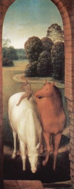 Representación alegórica de dos caballos y de un mono 1490