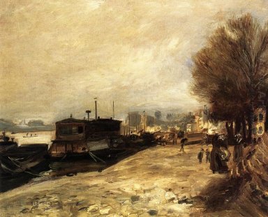 Tvätt Båt vid stranden av Seine nära Paris 1873