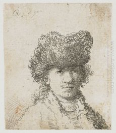 Retrato de auto em um busto Cap Fur 1630