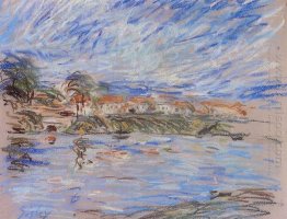 view of a village by a river 1892