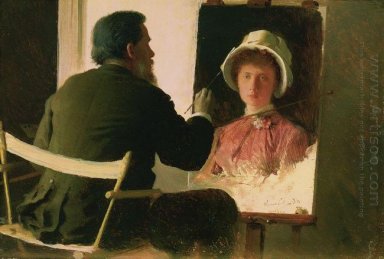 Kramsky que escribe un retrato de su hija Sofía Ivanovna Arco