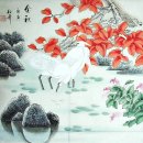 Crane & Foglie rosse - Pittura cinese