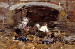 Laundresses Near A Bridge