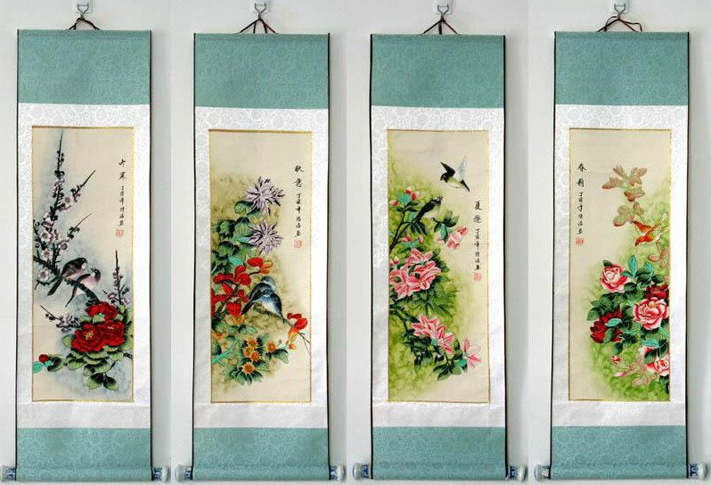 Flores, pájaros, juego de 4 cuerpos - Alcance - Pintura china