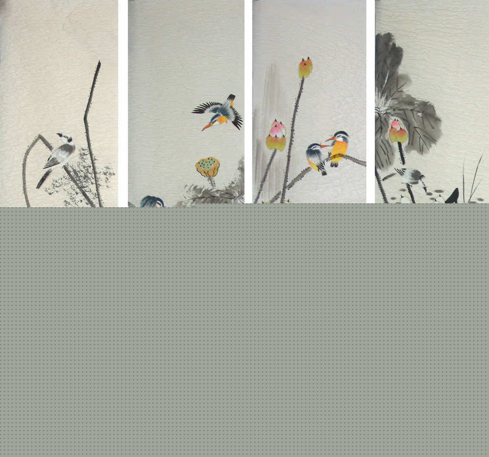 Lotus - Four Screens - Chinese Painting