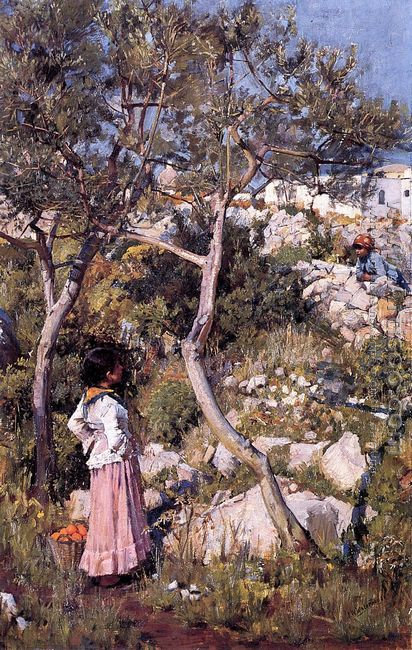 Dos niñas italianas por un Village 1875