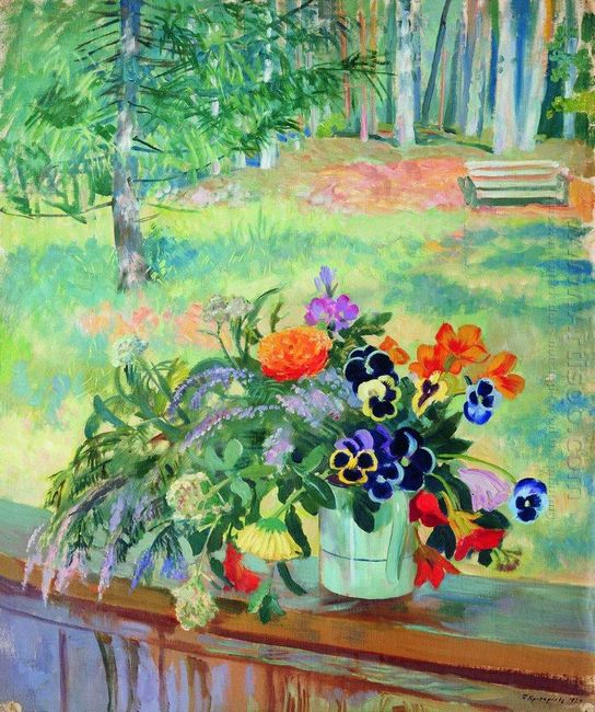A Bouquet Of Flowers On The Balcony 1924