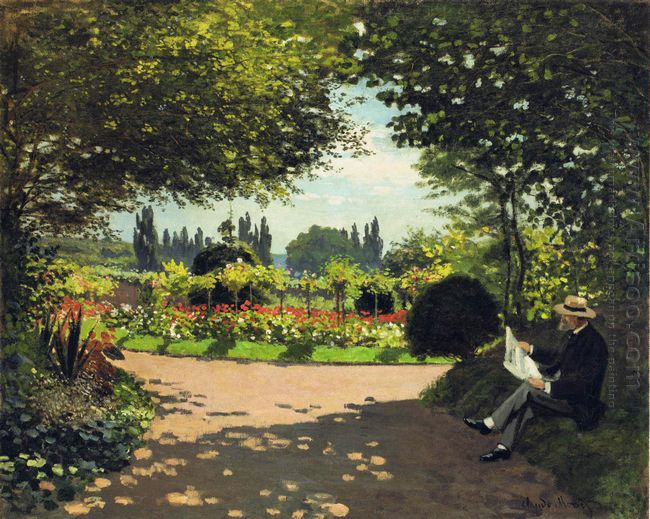 Adolphe Monet Lectura en el jardín