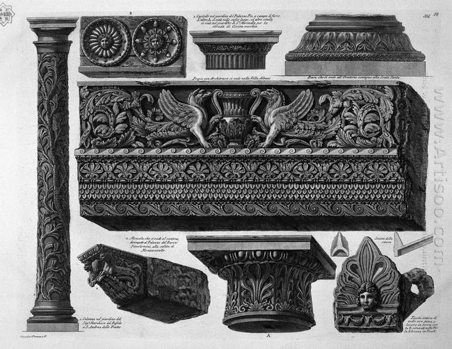 A Frieze With Architrave Column Two Capitals A Bed A Shelf And T