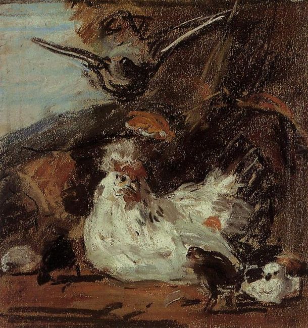 A Hen And Her Chicks After Melchior D Hondecoeter