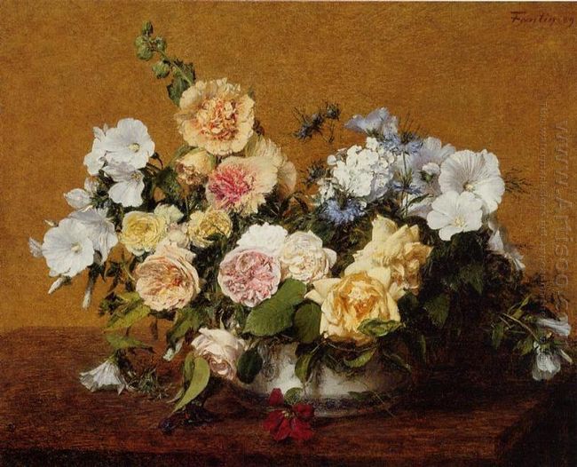 Bukett rosor och andra blommor 1889