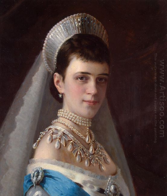 Portrait Of Empress Maria Fiodorovna In A Head Dress Decorated W